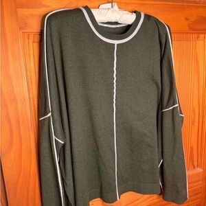Olive Women's Crew Neck Sweater w White Piping XL